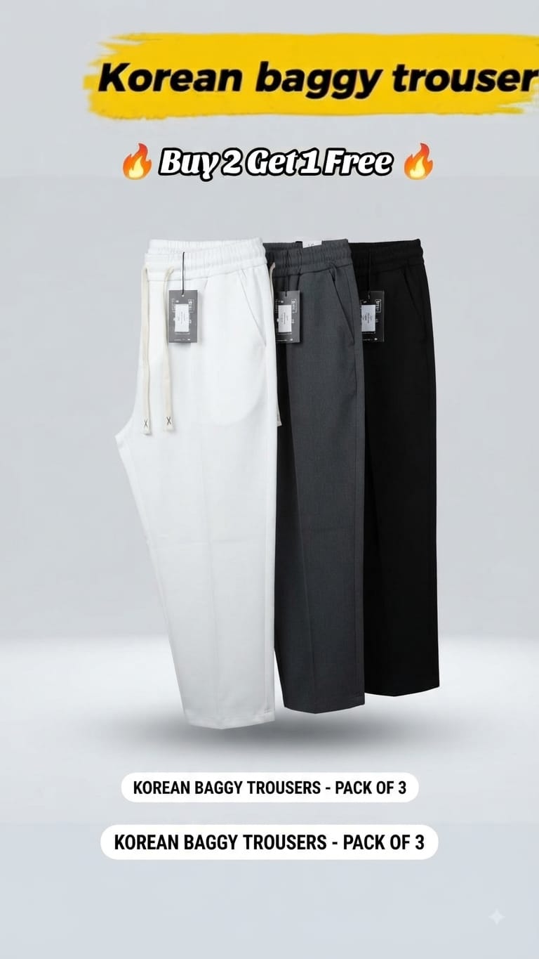 🔥 Korean Baggy Trousers – Pack of 3 🔥.
