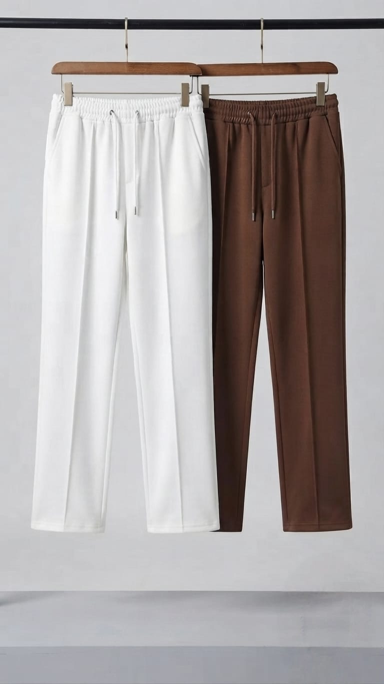 Men's Casual Drawstring Trouser Combo – Pack of 2 (White & Brown)