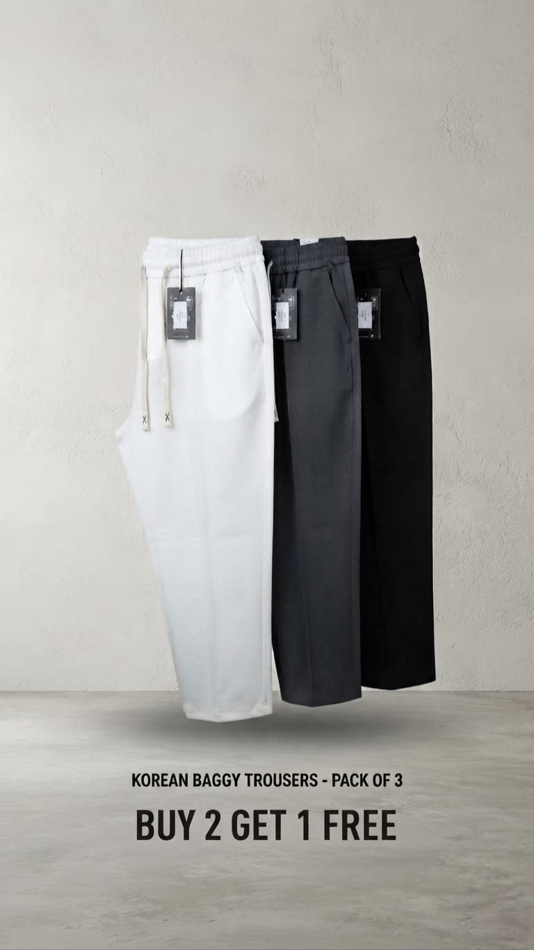 🔥 Korean Baggy Trousers – Pack of 3 🔥.