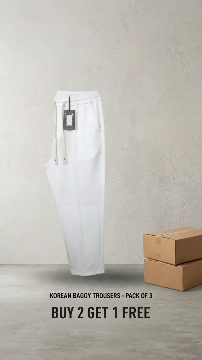 🔥 Korean Baggy Trousers – Pack of 3 🔥.