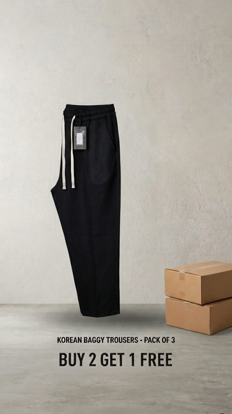 🔥 Korean Baggy Trousers – Pack of 3 🔥.